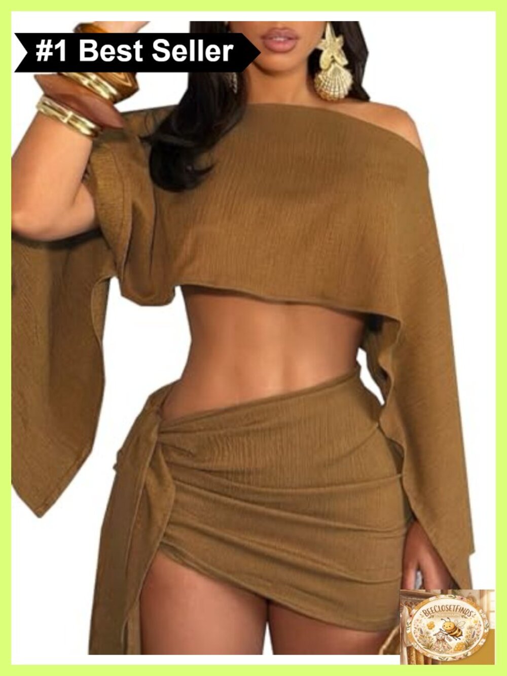 Women's 2 Piece Batwing Off Shoulder Crop Top Mini Skirt Set